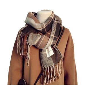 Unisex Fringe Tartan Plaid Wrap Scarf by Self Service 68”x44”